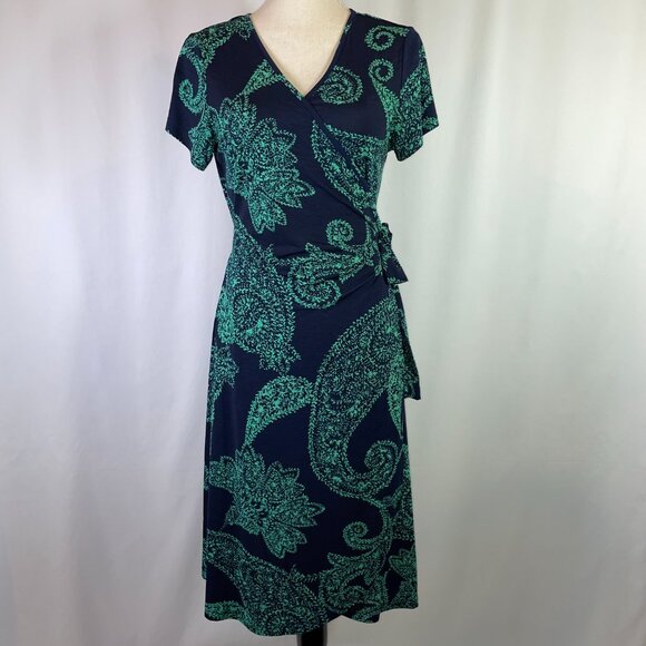 Ripe Maternity Dresses & Skirts - Ripe Maternity Wrap Dress Navy Green Paisley Short Sleeves Size M